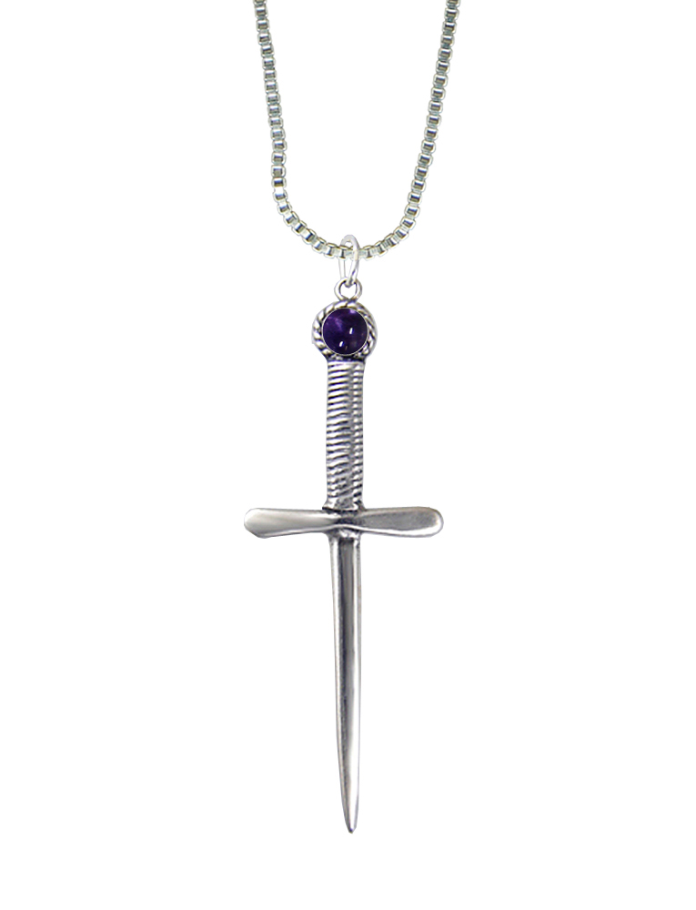 Sterling Silver Queen's Protector Knife Dagger Pendant With Iolite